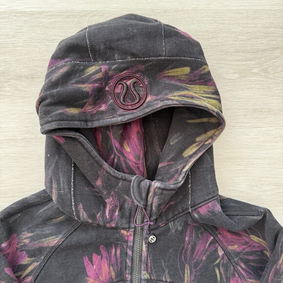 Lululemon Scuba Hoodie VTG RARE OG Protea Floral Print Black Pink Green Size 6 - Picture 3 of 14